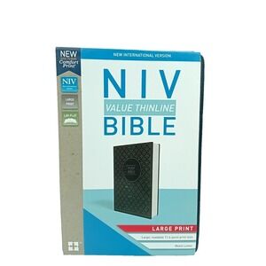 NIV  Value Thinline Bible,  Large Print Leather soft Gray/ Black Comfort Print